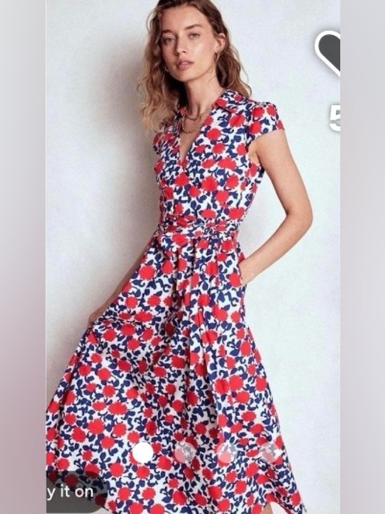 Boden Dresses & Skirts - NWOT Boden "Julia"  Floral Wrap Midi Dress in Red and Navy
